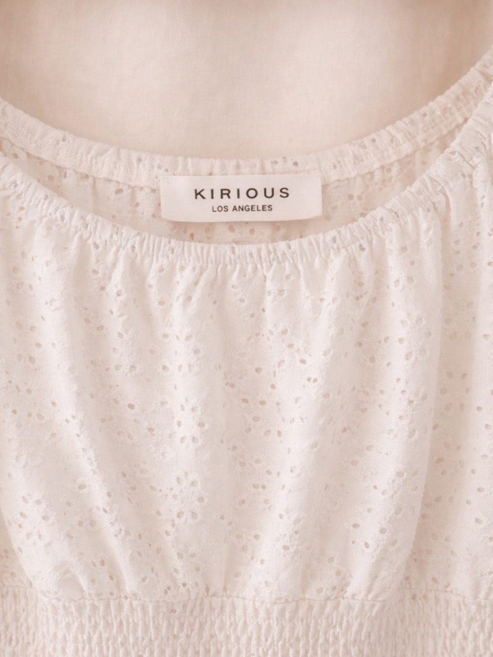 KIRIOUS Los Angeles Eyelet Smocked Peplum Blouse | Size L - Picture 5 of 6